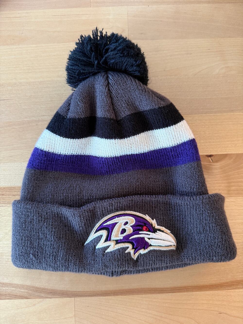NFL Team Apparel Baltimore Ravens Kids Cuffed Knit Beanie with Pom